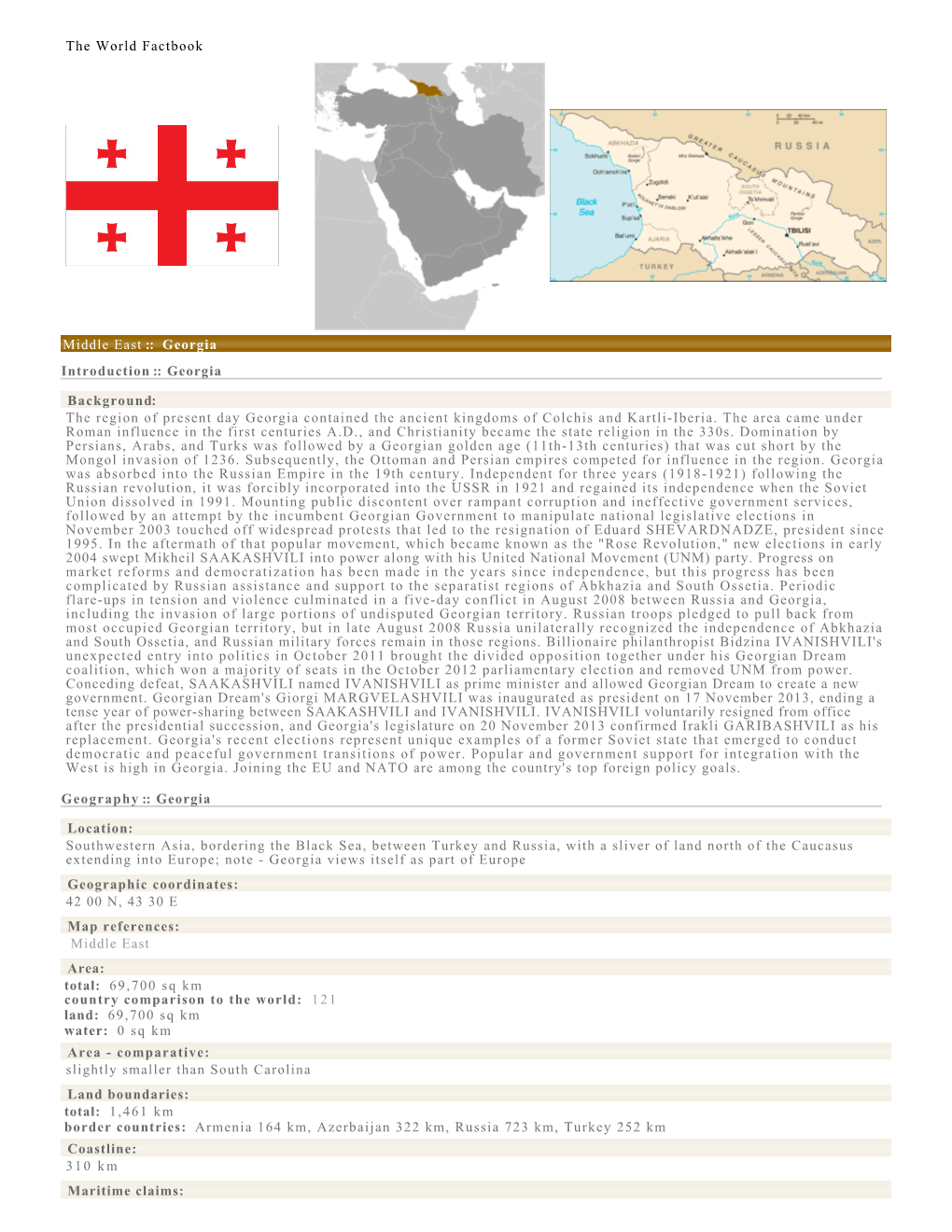 The World Factbook Middle East :: Georgia Introduction :: Georgia