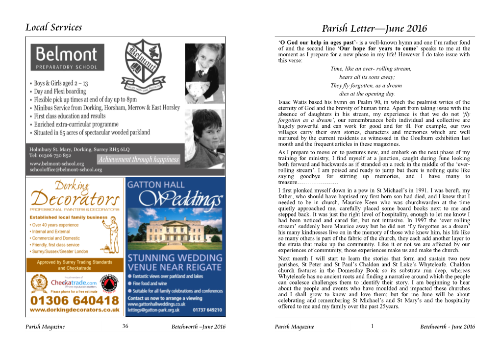 Local Services Parish Letter—June 2016