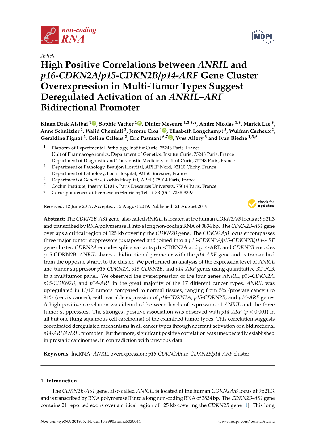 High Positive Correlations Between ANRIL and P16-CDKN2A/P15