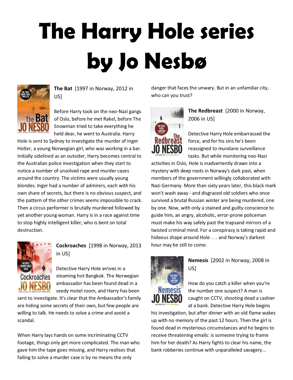 The Harry Hole Series by Jo Nesbø