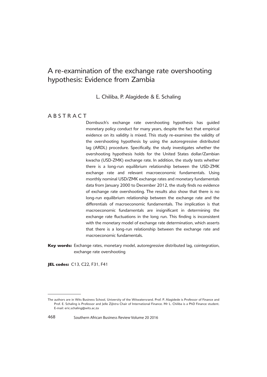 A Re-Examination of the Exchange Rate Overshooting Hypothesis: Evidence from Zambia