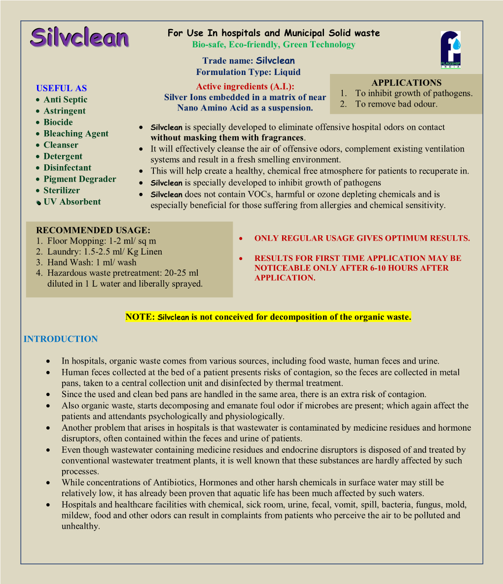 Silvclean Formulation Type: Liquid