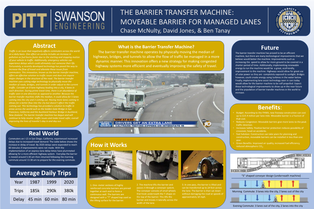 THE BARRIER TRANSFER MACHINE: MOVEABLE BARRIER for MANAGED LANES Chase Mcnulty, David Jones, & Ben Tanay
