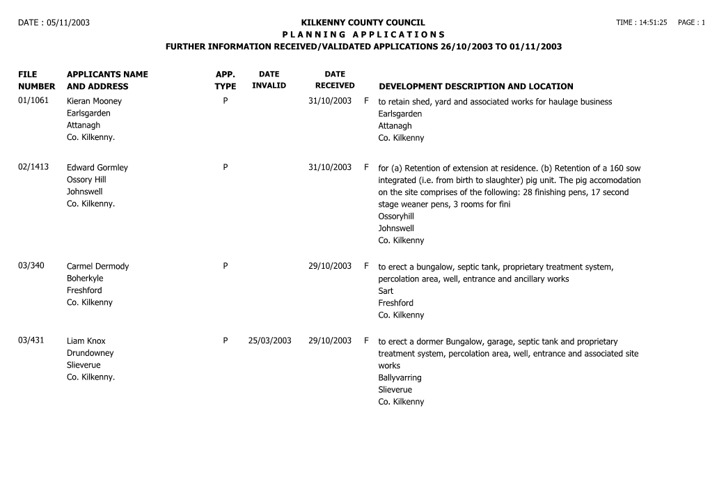 File Number Date : 05/11/2003 Kilkenny County Council