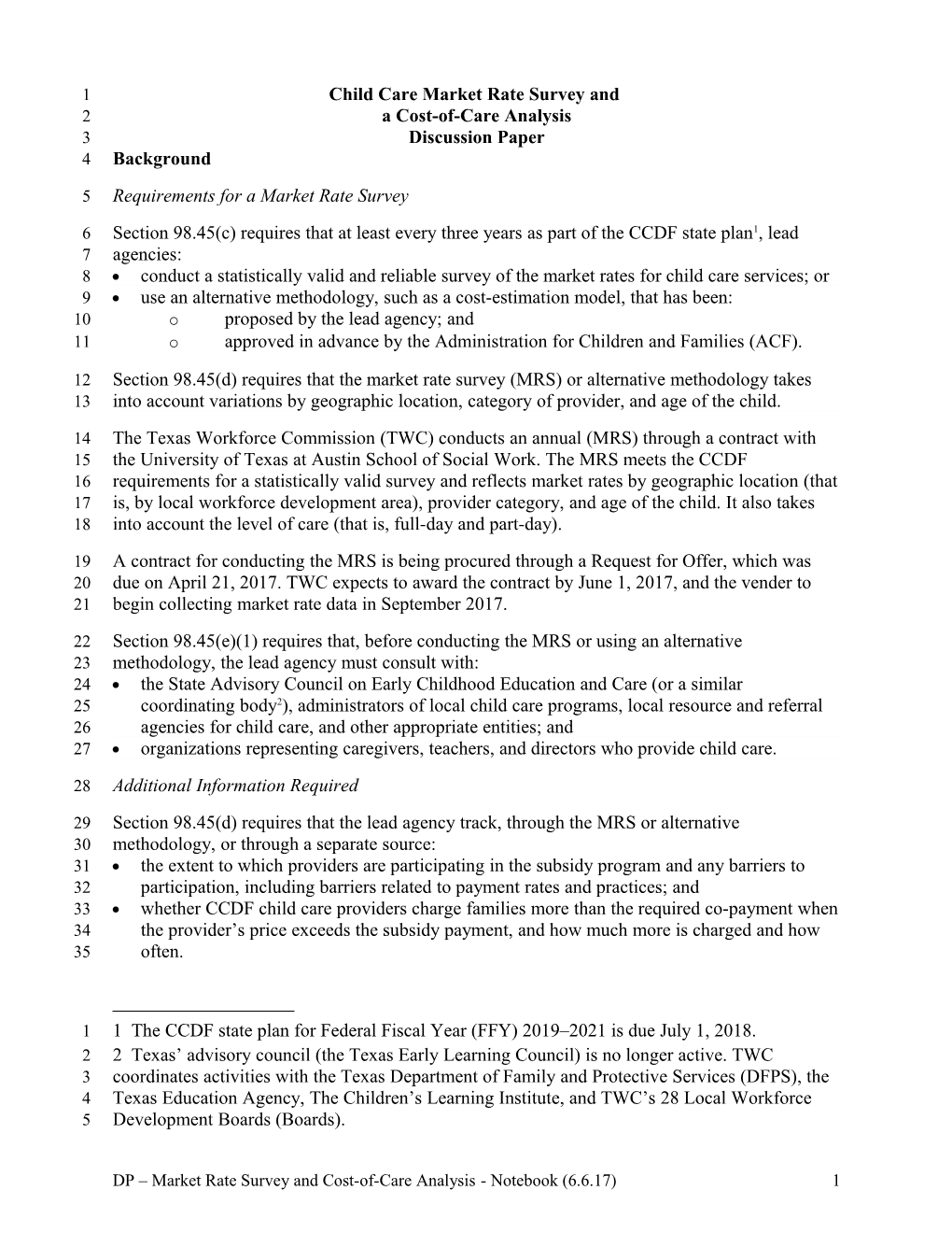 Commission Meeting Materials June 6, 2017 9:00 A.M. - Discussion Paper - Child Care Market