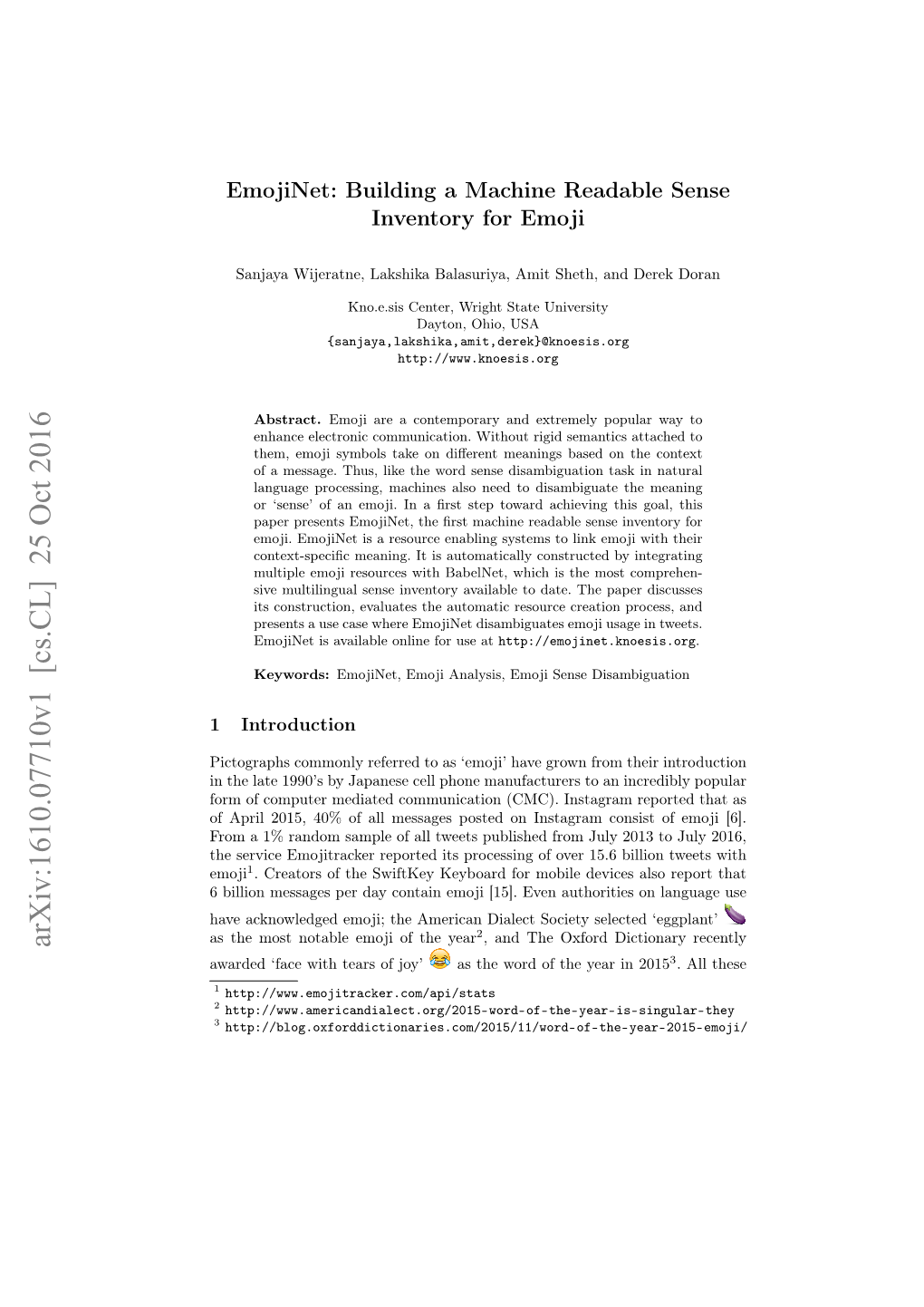 Emojinet: Building a Machine Readable Sense Inventory for Emoji