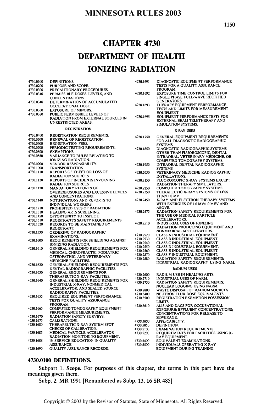 Chapter 4730 Department of Health Ionizing Radiation