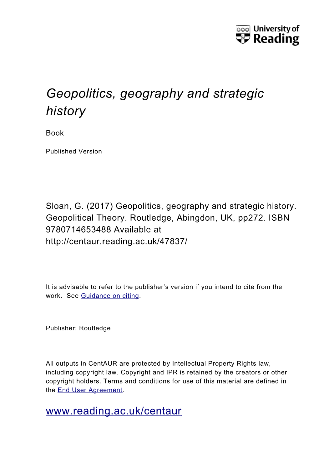 Geopolitics, Geography and Strategic History