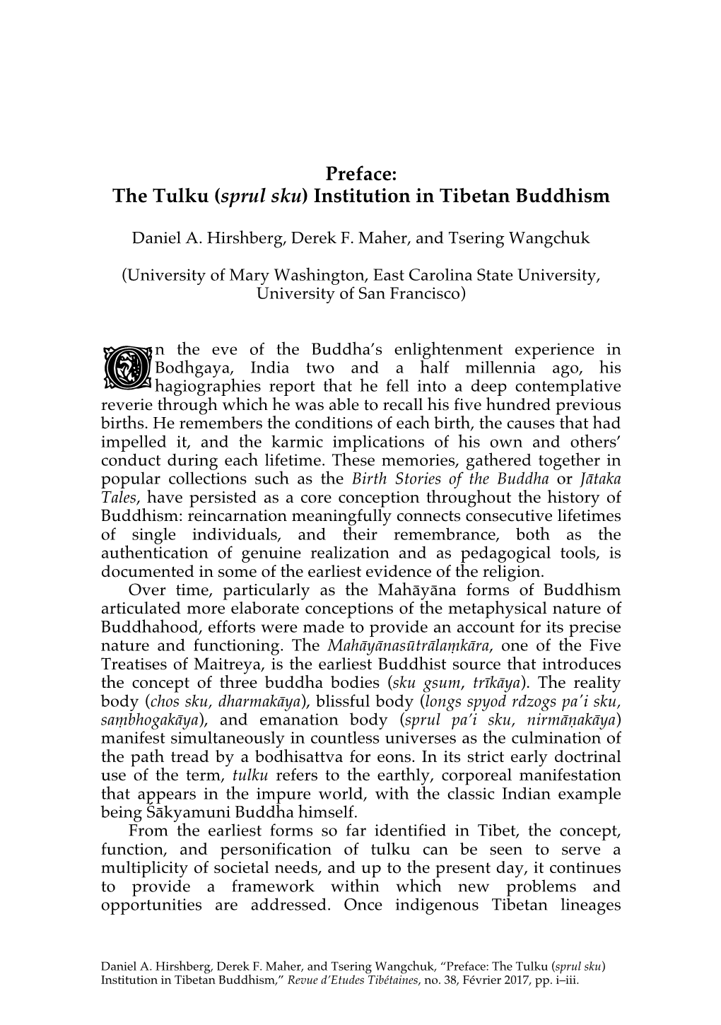 Preface: the Tulku (Sprul Sku) Institution in Tibetan Buddhism