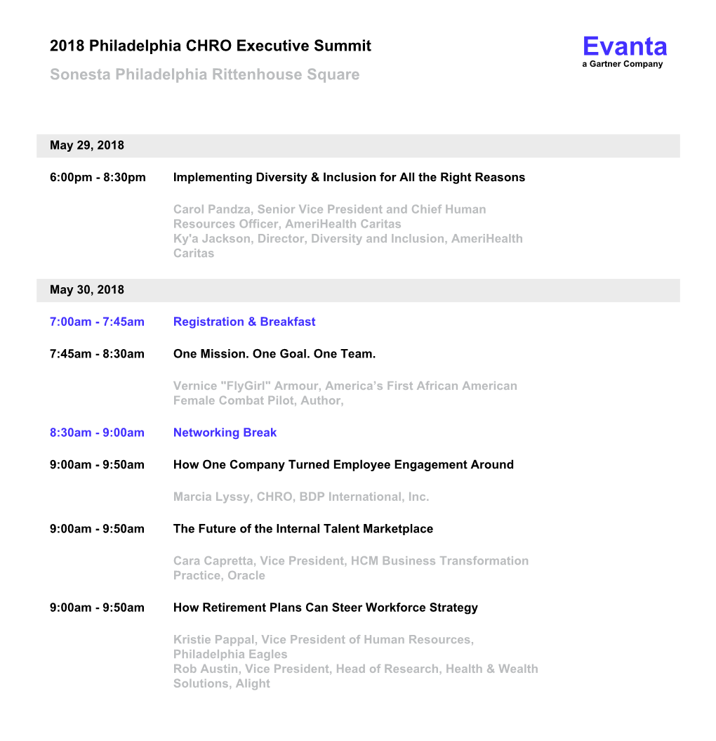 2018 Philadelphia CHRO Executive Summit Evanta a Gartner Company Sonesta Philadelphia Rittenhouse Square