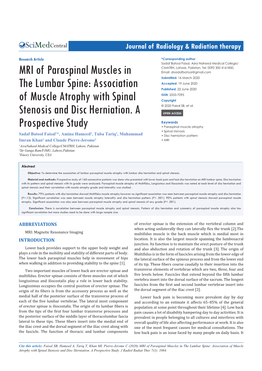 MRI of Paraspinal Muscles in the Lumbar Spine: Association of Muscle Atrophy with Spinal Stenosis and Disc Herniation