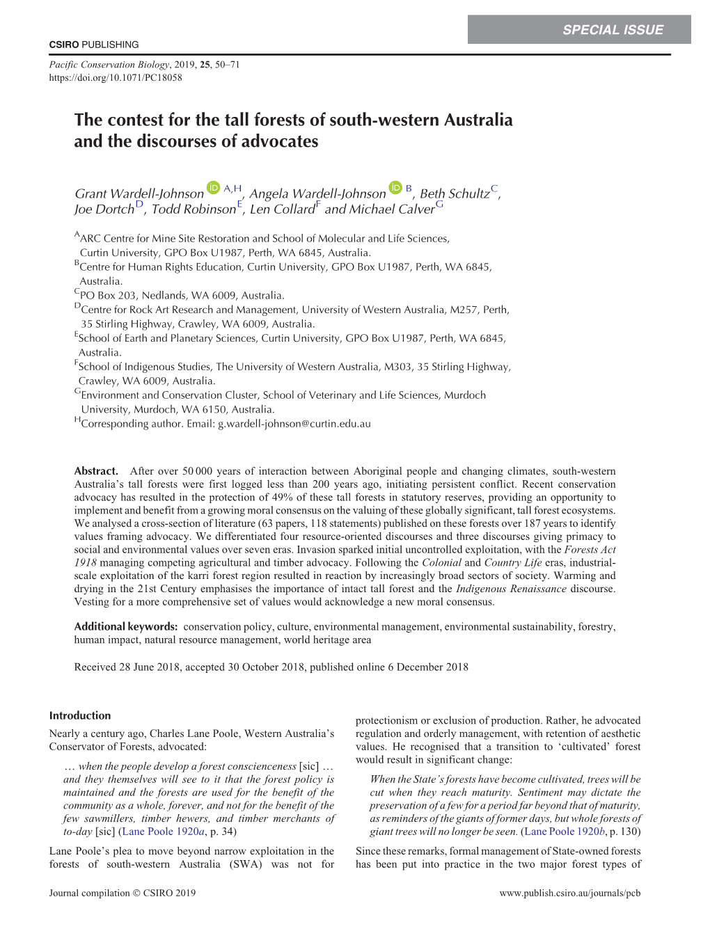 The Contest for the Tall Forests of South-Western Australia and the Discourses of Advocates