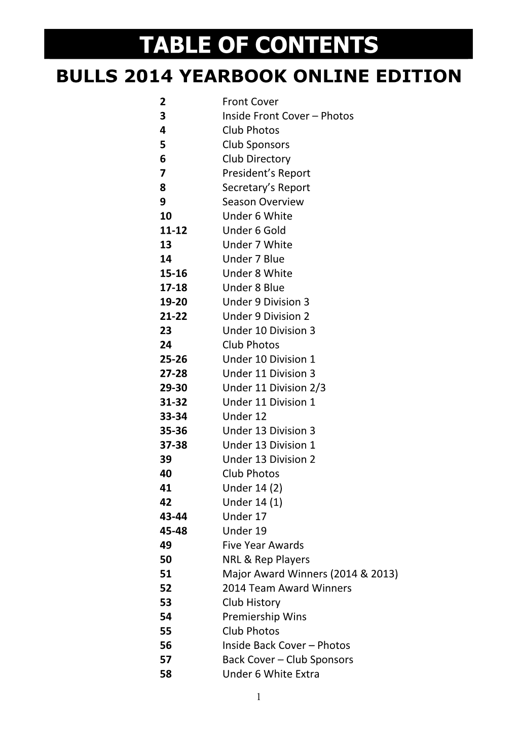 Table of Contents