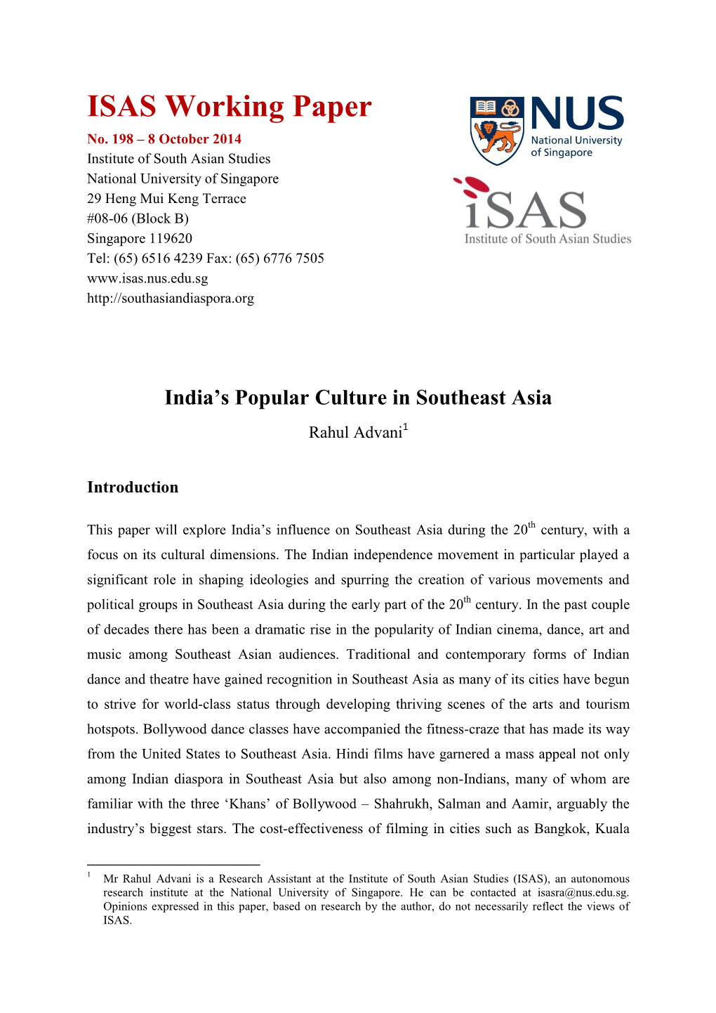 India's Popular Culture in Southeast Asia