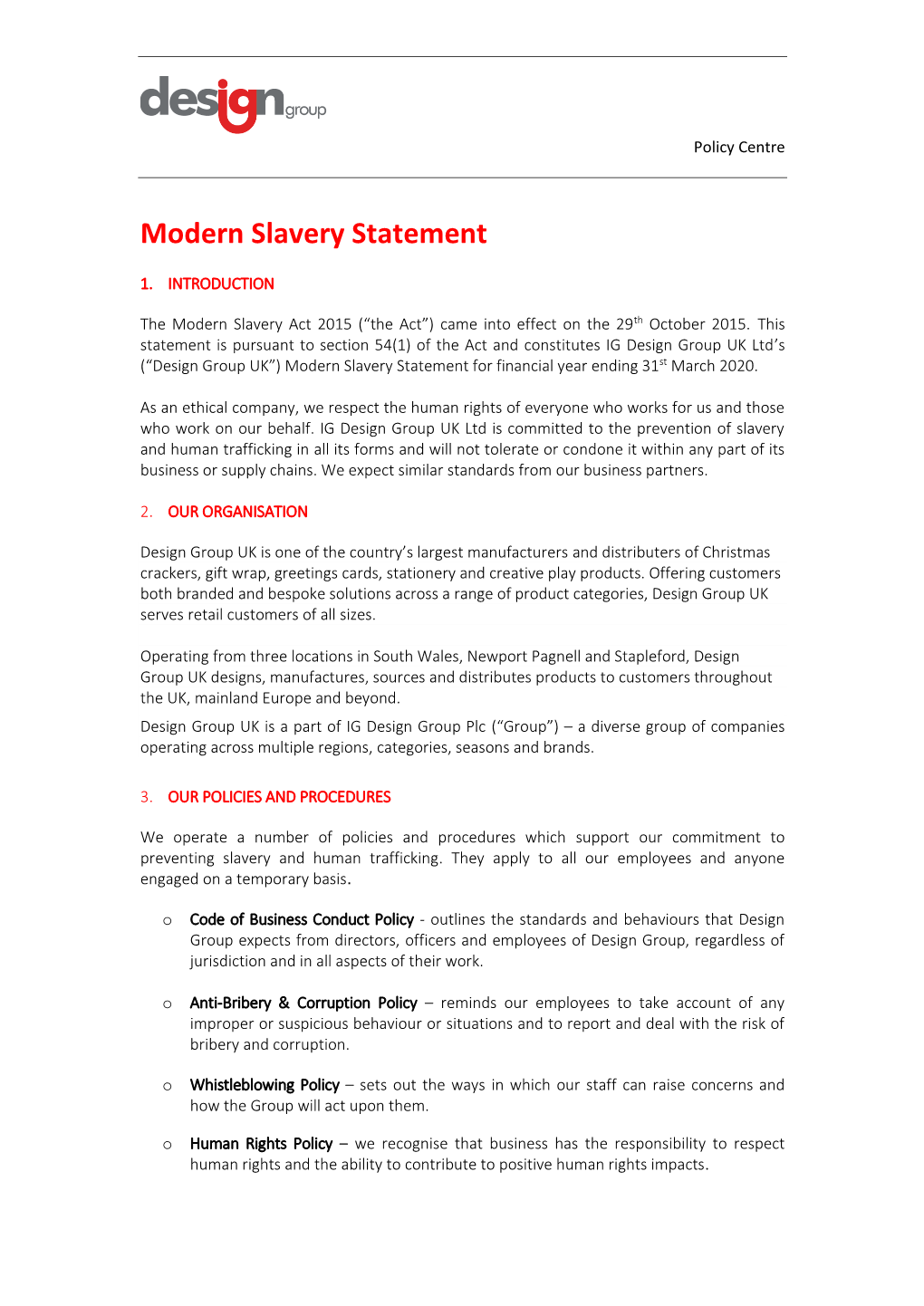 Modern Slavery Statement