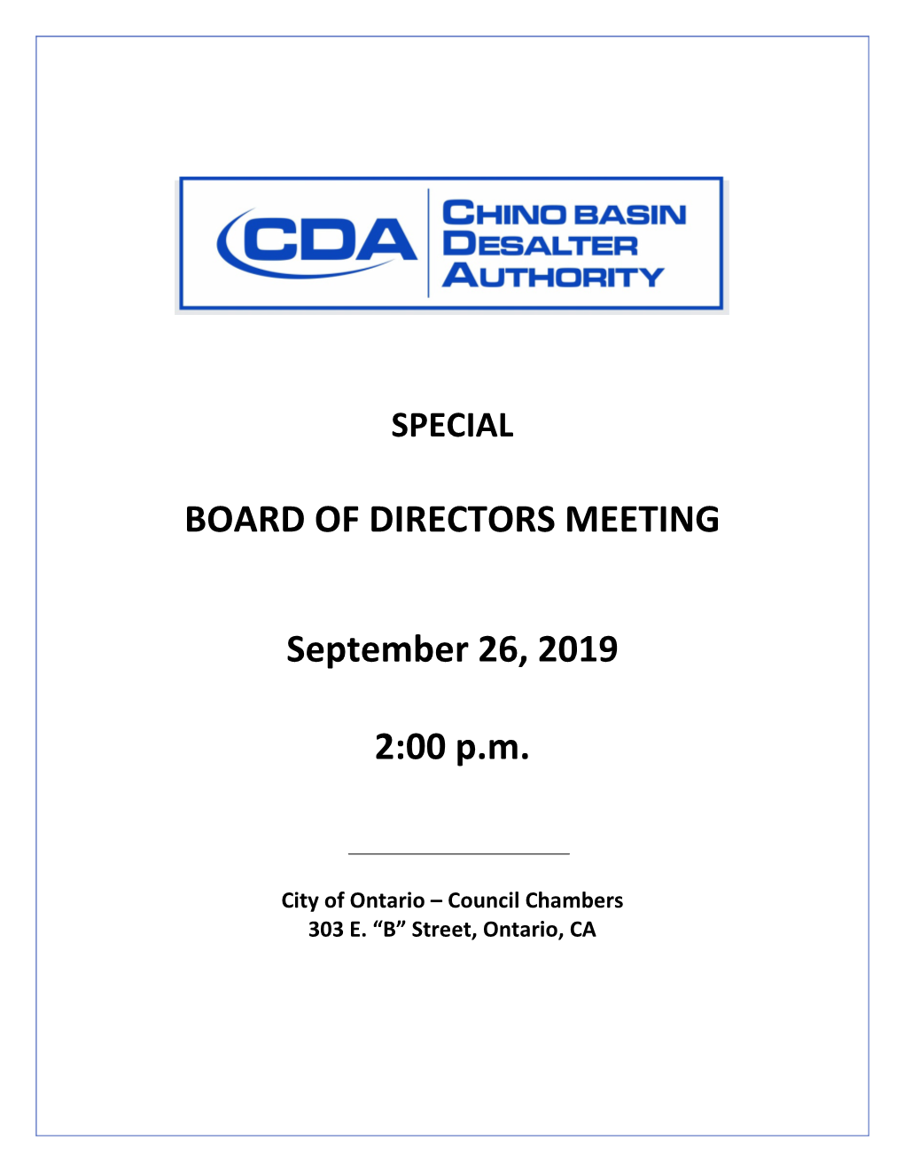 BOARD of DIRECTORS MEETING September 26, 2019 2:00 P.M