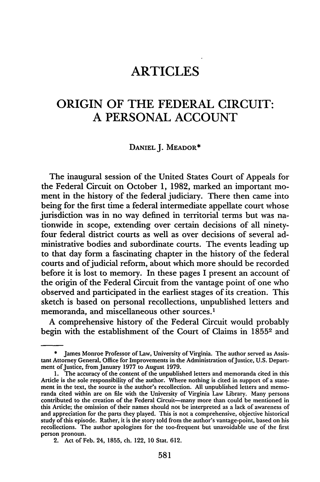 Articles Origin of the Federal Circuit