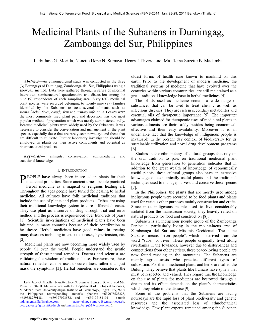 Medicinal Plants of the Subanens in Dumingag, Zamboanga Del Sur, Philippines