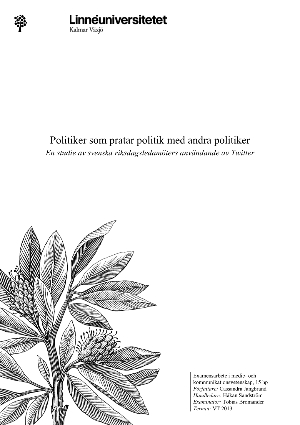 Politiker Som Pratar Politik Med Andra Politiker En Studie Av Svenska Riksdagsledamöters Användande Av Twitter