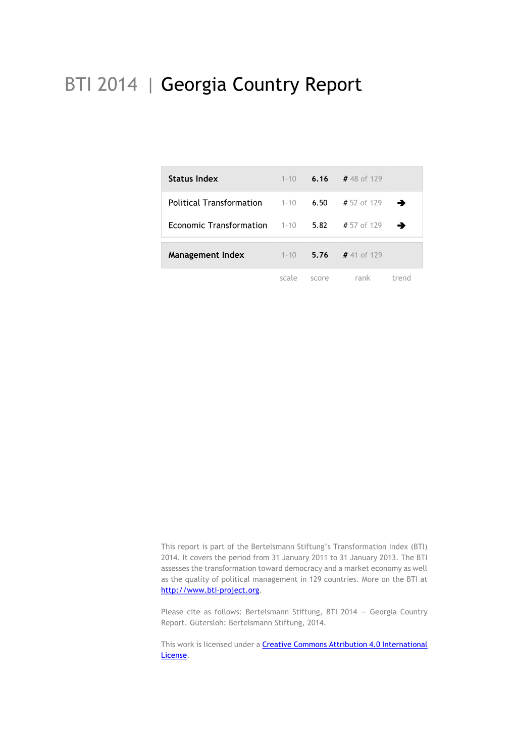 Georgia Country Report BTI 2014