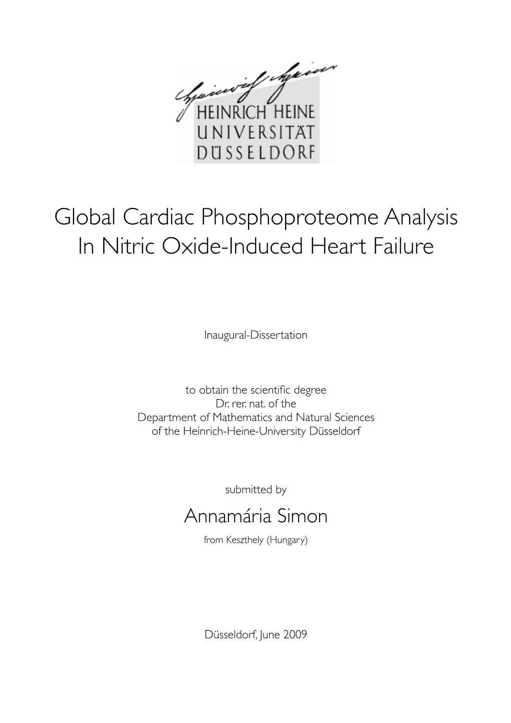 Global Cardiac Phosphoproteome Analysis in Nitric Oxide-Induced Heart Failure