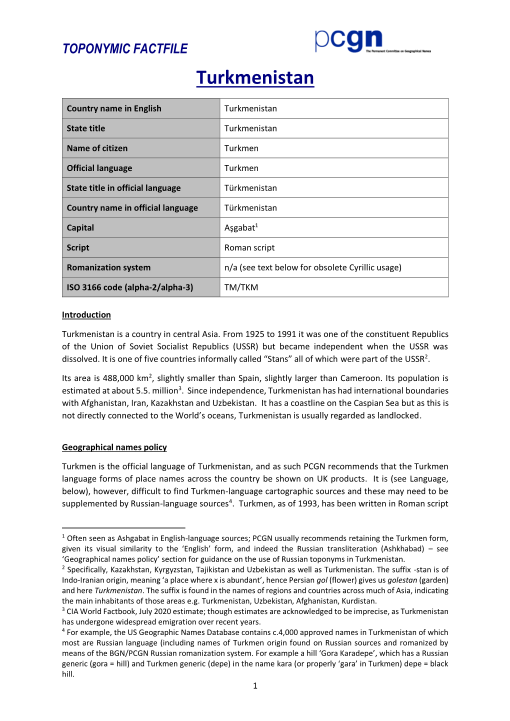 Turkmenistan Factfile