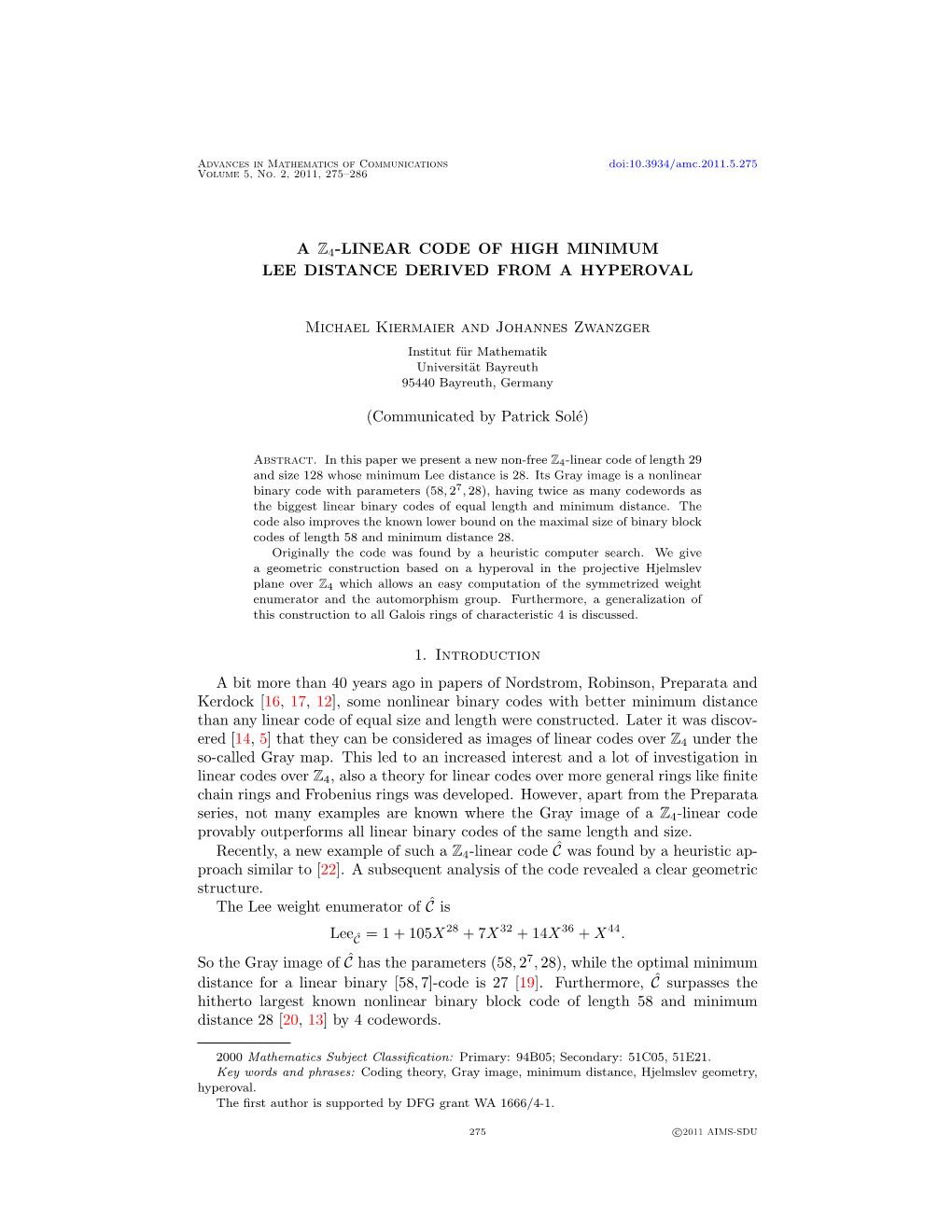 A Z4-Linear Code of High Minimum Lee Distance Derived from a Hyperoval
