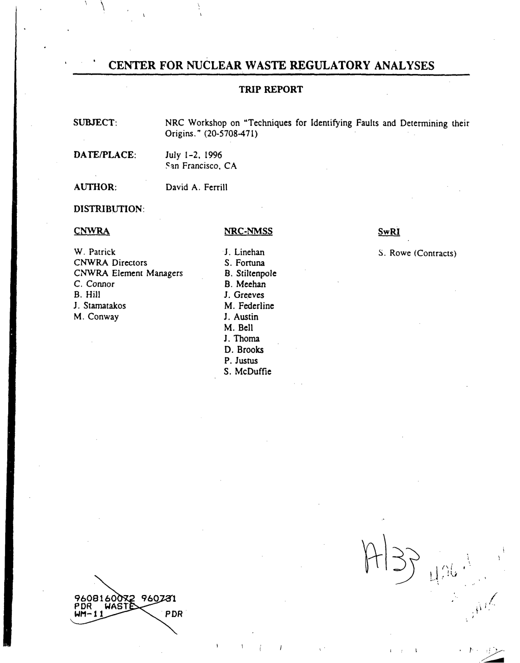 Center for Nuclear Waste Regulatory Analyses