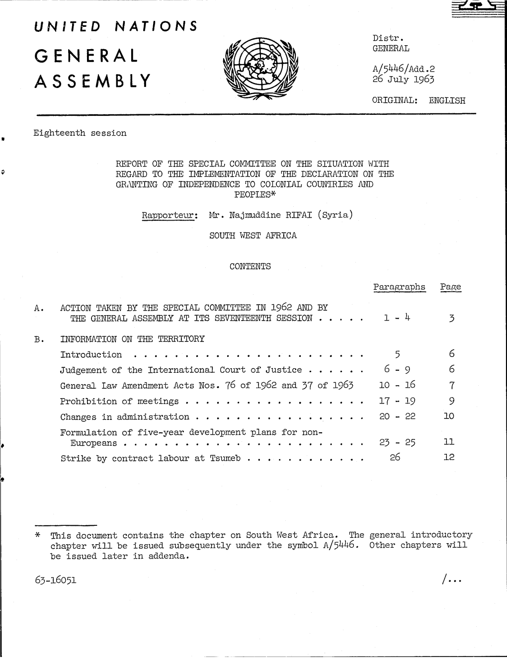 General Assembly at Its Seventeenth Session 1 - 4 3