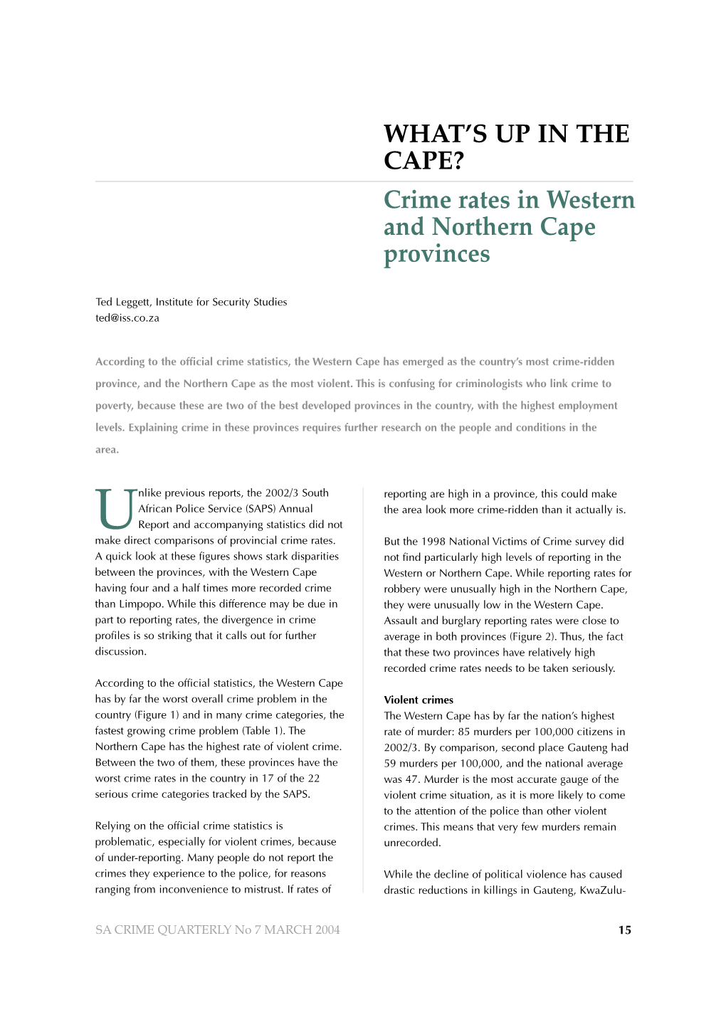 Crime Rates in Western and Northern Cape Provinces