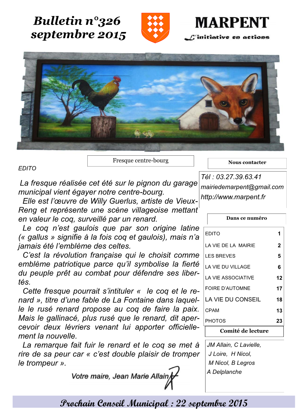 Bulletin N°326 Septembre 2015