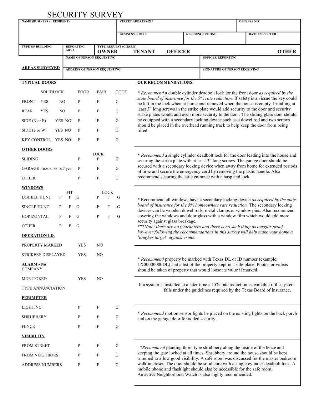 Security Survey Pflugerville Police Department