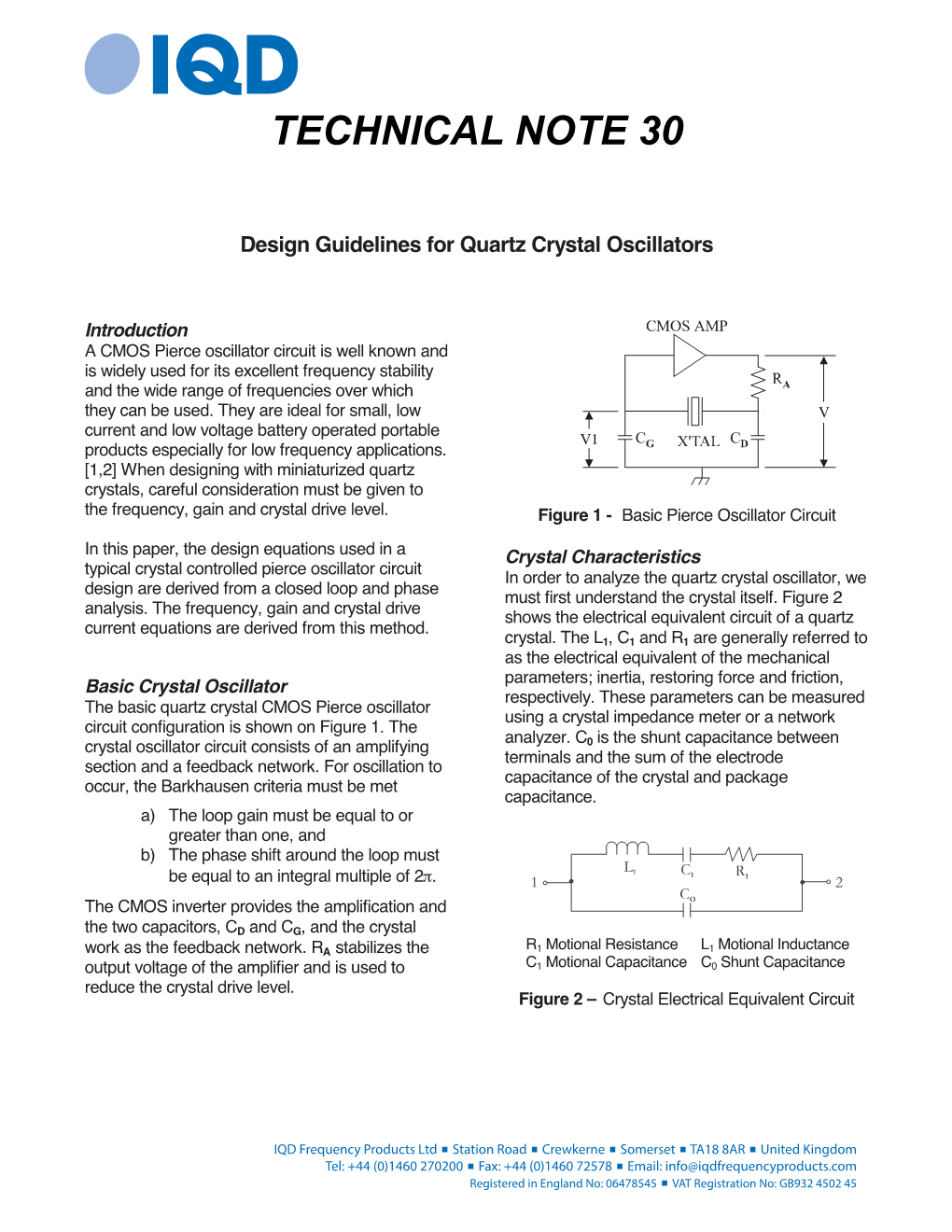 TECHNICAL NOTE 30 TECHNICAL NOTE 30 Design Guidelines for Quartz Crystal Oscillators