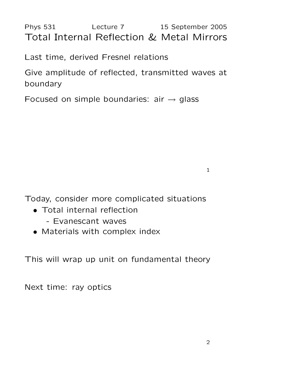 Total Internal Reflection & Metal Mirrors