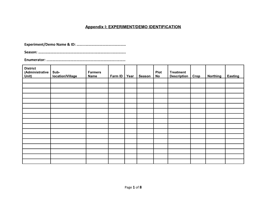 Appendix I: EXPERIMENT/DEMO IDENTIFICATION