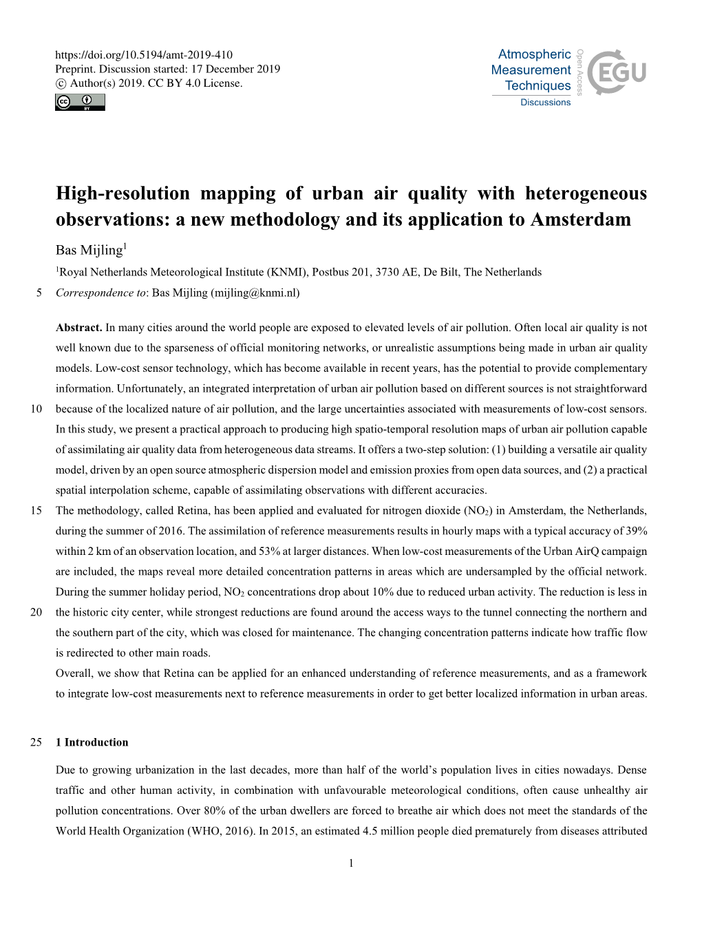 High-Resolution Mapping of Urban Air Quality With