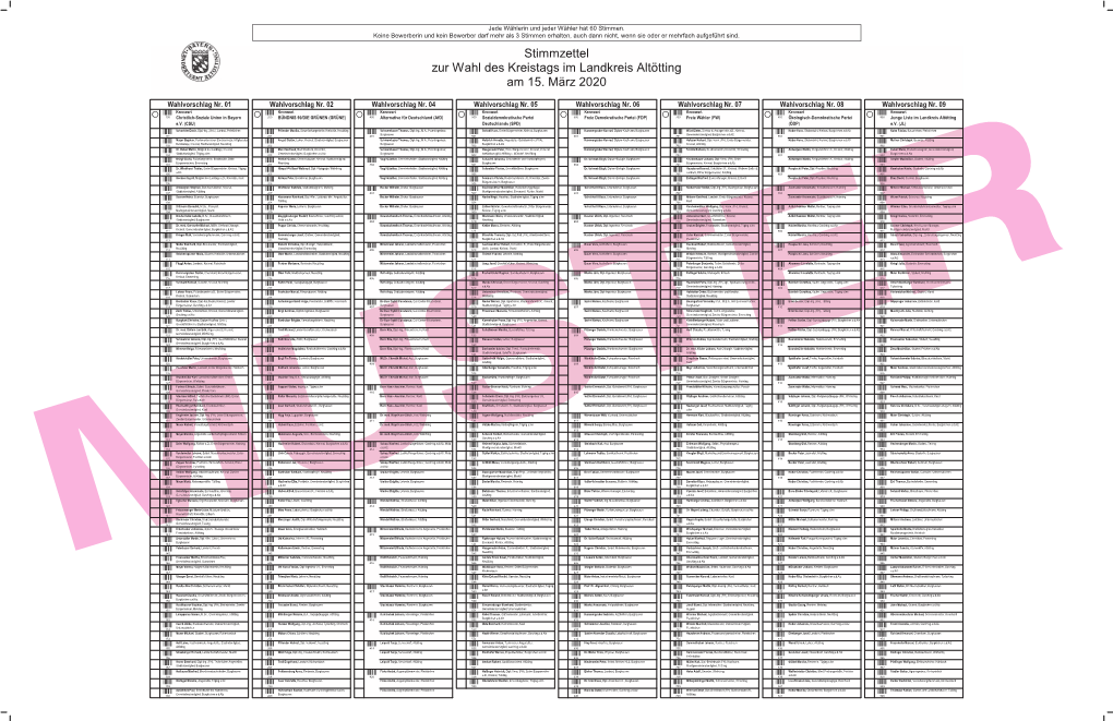 Stimmzettel Zur Wahl Des Kreistags Im Landkreis Altötting Am 15. März 2020