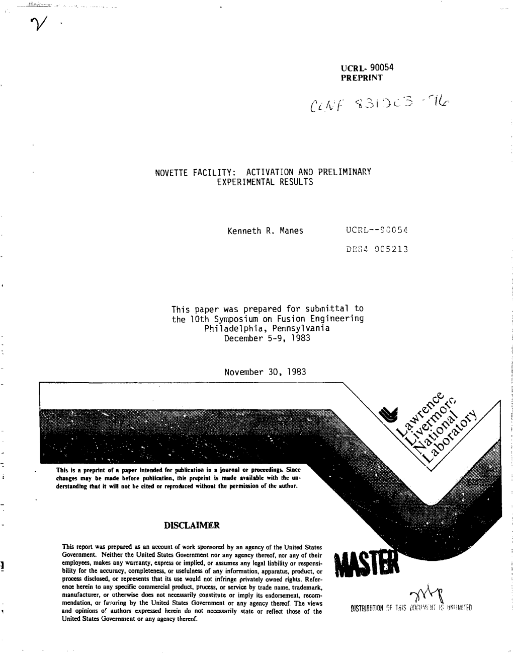 90054 PREPRINT UCEL—9C054 Def,4 005213 This Paper Was