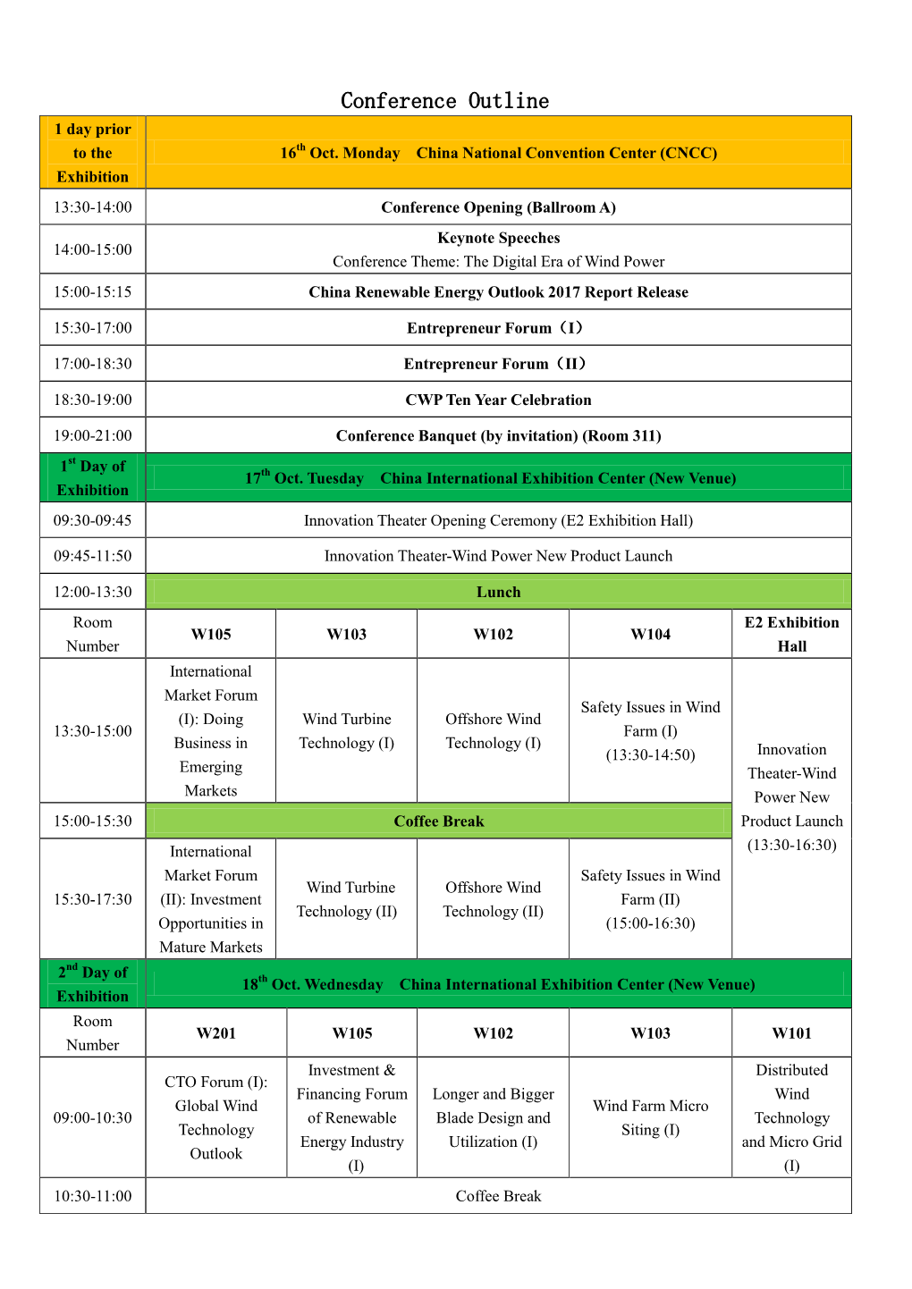 Conference Outline 1 Day Prior to the 16Th Oct