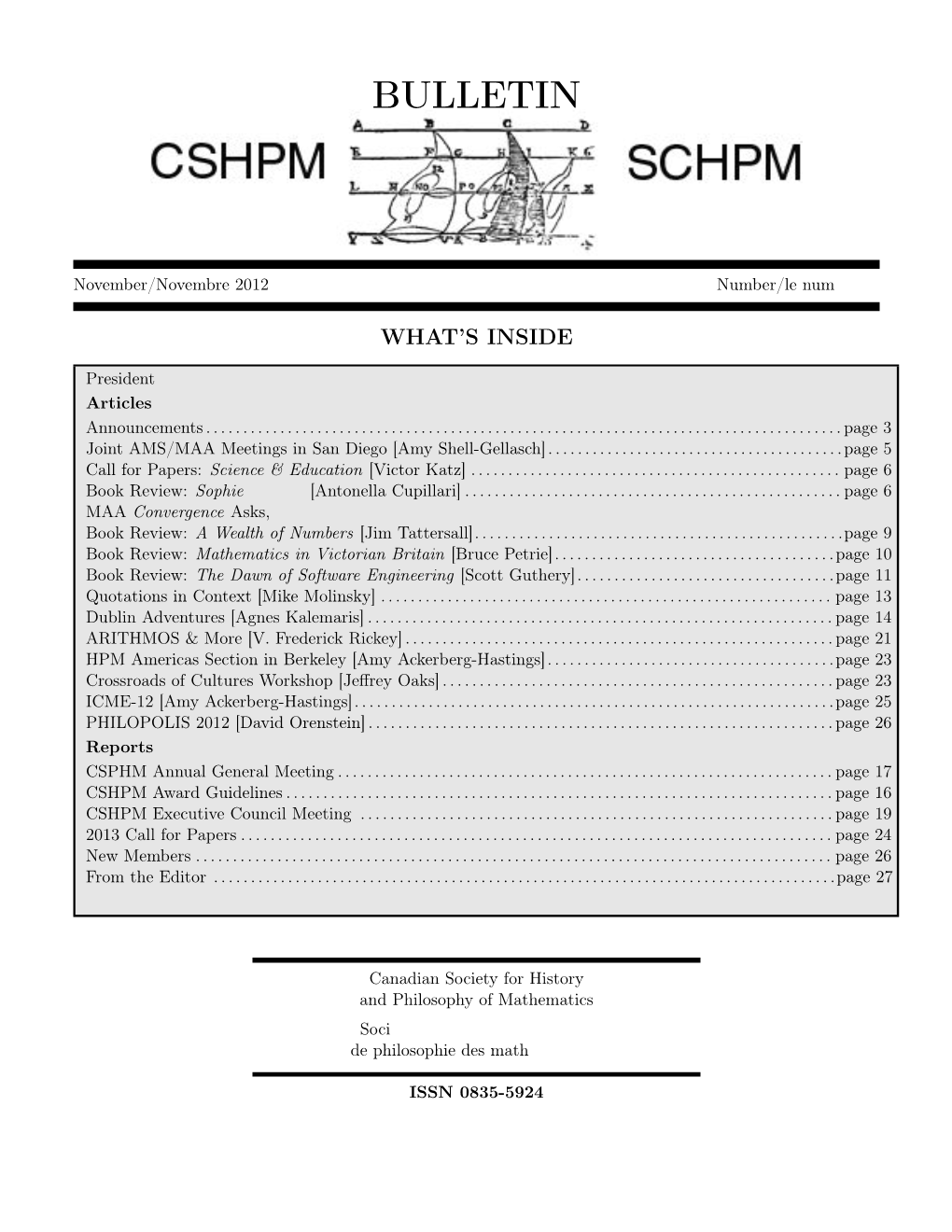 CSHPM Bulletin, November 2012