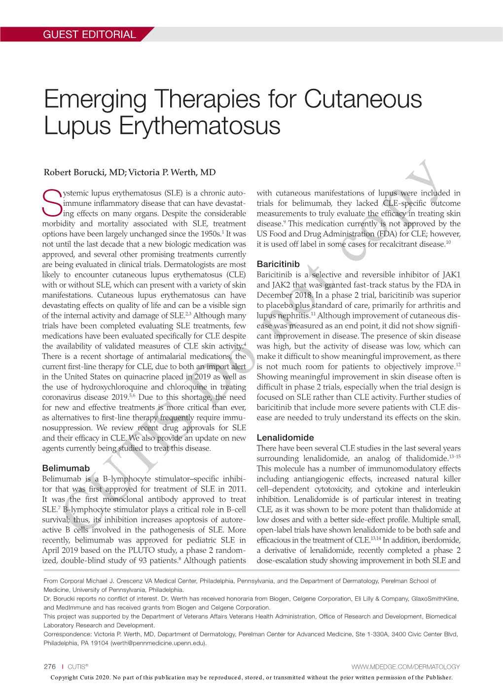 Emerging Therapies for Cutaneous Lupus Erythematosus
