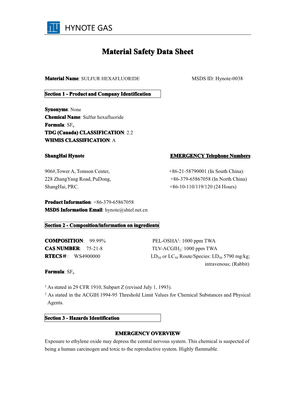 Material Safety Data Sheet