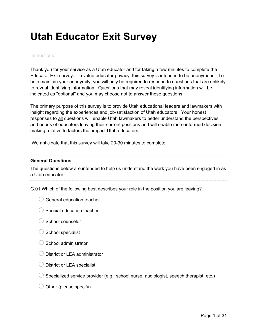 Utah Educator Exit Survey Final