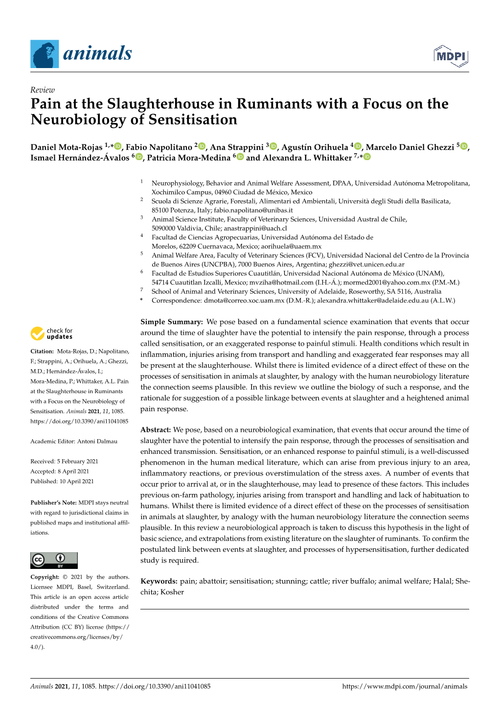 Pain at the Slaughterhouse in Ruminants with a Focus on the Neurobiology of Sensitisation