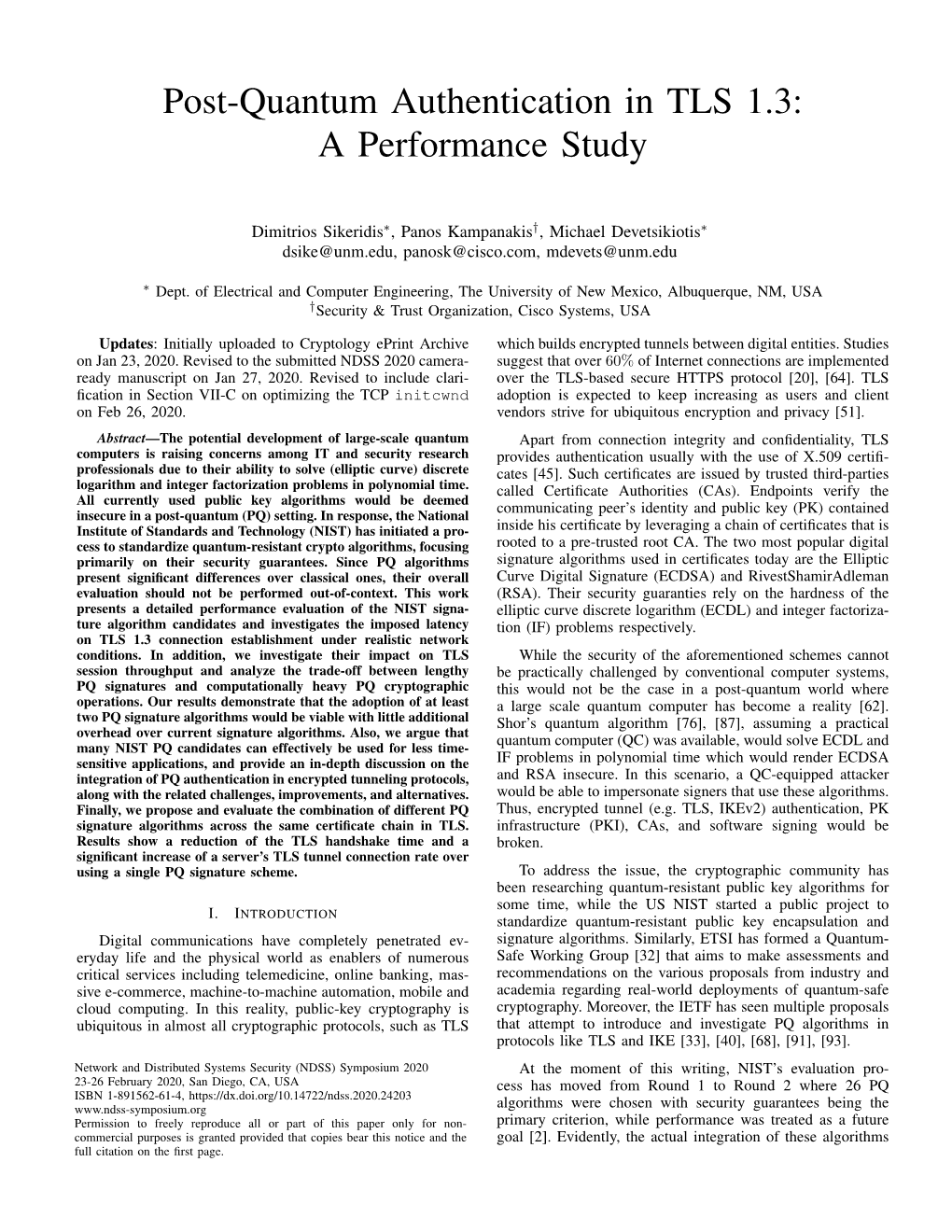 Post-Quantum Authentication in TLS 1.3: a Performance Study