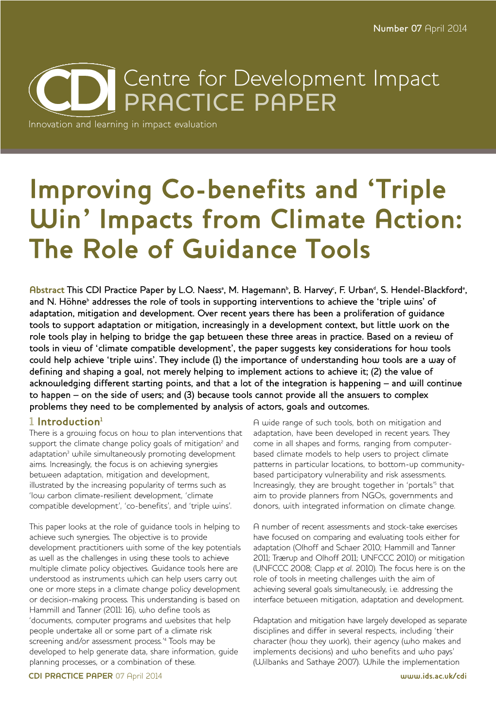 'Triple Win' Impacts from Climate Action: the Role of Guidance Tools