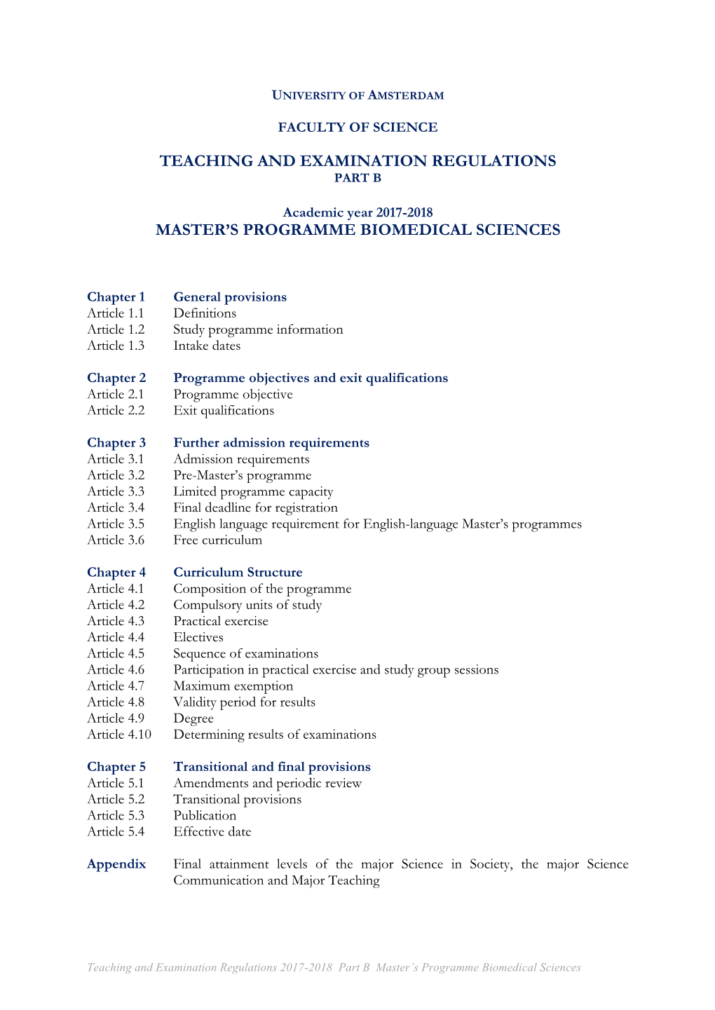 Teaching and Examination Regulations Master's