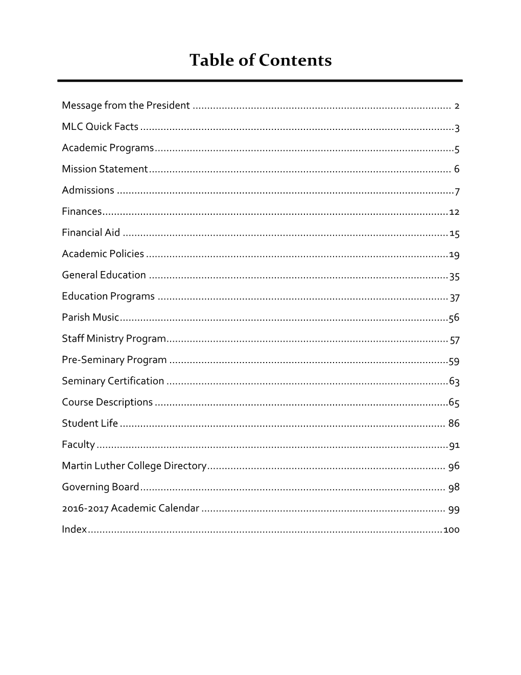 Table of Contents