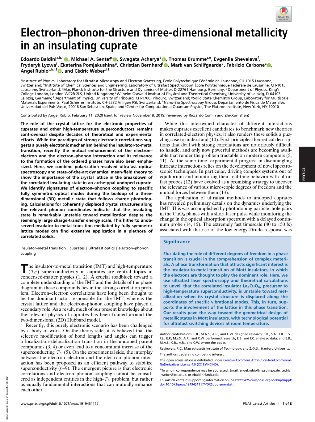 Electron–Phonon-Driven Three-Dimensional Metallicity in an Insulating Cuprate