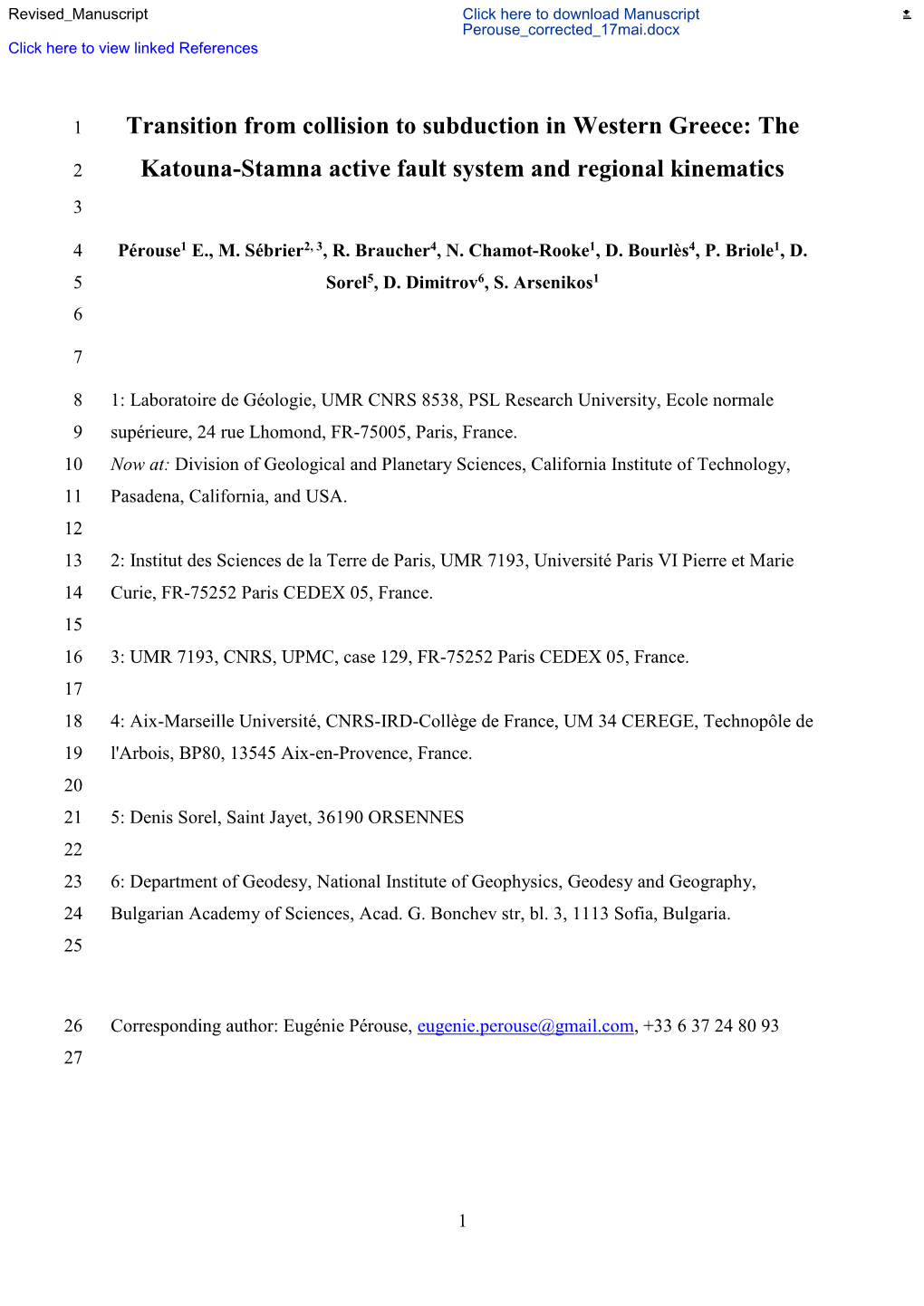 The Katouna-Stamna Active Fault System and Regional Kinematics